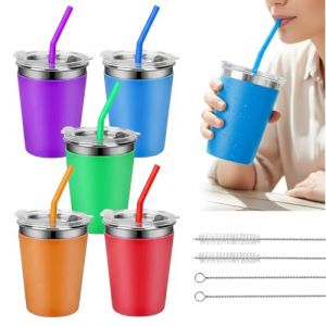 Lot De 5 Gobelets En Acier Inoxydable, 350ml Gobelets Inox Avec Couvercles Et Pailles, Gobelet M&eacute;tal &Eacute;cologiques, Gobelet &Agrave; Caf&eacute; Glac&eacute; Incassable Avec Silicone Manchons Pour &Eacute;cole, F&ecirc;te, Voyage (TRUST AND BU, neuf)