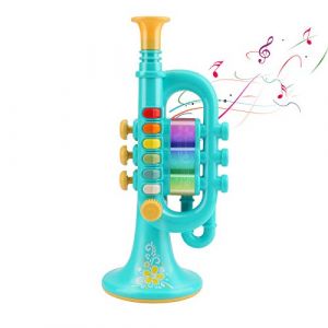 CestMall Trompette Jouets, Trompette Corne avec Musique Portable Trompette pour Enfants Jouet Trompette en Plastique avec Instrument de Musique Allumé, Trompette Jouet Cadeau pour Enfants (Blue) (Luckits, neuf)