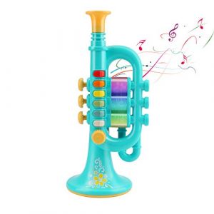 CestMall Trompette Jouets, Trompette Corne avec Musique Portable Trompette pour Enfants Jouet Trompette en Plastique avec Instrument de Musique Allumé, Trompette Jouet Cadeau pour Enfants (Blue) (AIMMIESTORE, neuf)