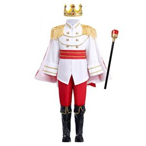 IBAKOM Déguisement Prince Charmant Enfant Garçons Costume Cosplay Conte Fée Carnaval Halloween Anniversaire Tenue médiévale Haut Pantalon Ensemble Rouge - ensemble cape 7-8 ans (ZhuL, neuf)