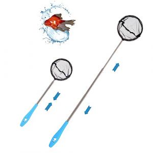 Epuisette Aquarium avec Manche Télescopique en Acier Inoxydable, Épuisette Aquarium pour Attraper Les Petits Poissons et Crevettes et Nettoyer L'aquarium, Extensible 31-61cm, Bleu (ANNCHILIO, neuf)