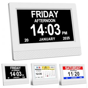 Sinoviwe R&eacute;veil pour Personnes &acirc;g&eacute;es, &eacute;cran HD de 7 Pouces, R&eacute;veil &eacute;lectronique, avec Fonction Calendrier, Adultes et Patients atteints de la maladie d'Alzheimer (White) (DAILYCARES, neuf)