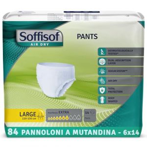 Soffisof Air Dry Pants Extra L - 84x Culotte Incontinence Femme et Homme - 6 Paquets de 14 Pi&egrave;ces Couche Adulte, Absorption 7 Gouttes - Couches Culotte Taille L (110-150 cm) (Clikeaze FR, neuf)