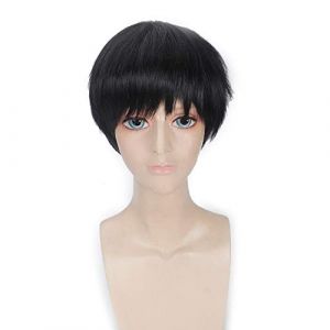 GHK Tokyo Goule Ken Kaneki Droite Courte Cosplay Perruque Pour Hommes Résistant À La Chaleur Synthétique Noir Blanc Anime Cheveux Halloween Costume Halloween Perruques Noir (good stuff A, neuf)