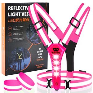ICOCOPRO Gilet de s&eacute;curit&eacute; LED V&eacute;lo Gilet r&eacute;fl&eacute;chissant丨Veste de Course Gilet Lumineux pour Femmes Hommes enfants丨USB Rechargeable Gilet r&eacute;fl&eacute;chissant丨Lumi&egrave;re de Course Jogging R&eacute;flecteurs (Rose Red) (Icocopro, neuf)