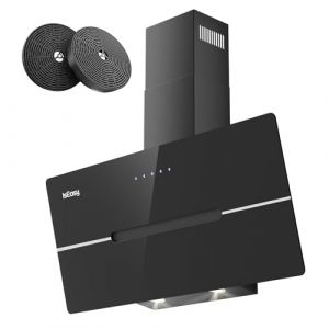 Hotte Aspirante 90cm, IsEasy Hotte Aspirante Inclinée Noir, 524 m³/h Classe A++, 3 Niveaux de Vitesse, Éclairage LED, Hotte Murale Évacuation ou Recyclage, Filtre à Charbon Inclus (IsEasy Appliances, neuf)