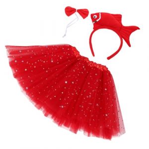BIUDECO Costume Garçon Fille Poisson Peluche Bandeau Poisson Rouge Doré Jupe Tutu Étoile Rouge pour Fête Carnaval Halloween (Cosenlong, neuf)