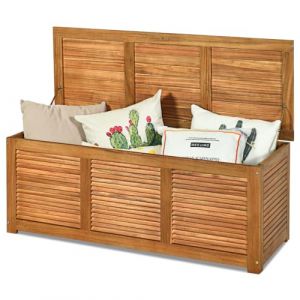 HOMASIS 178L Coffre de Rangement Extérieur en Bois,Banc de Stockage avec Couvercle,Boîte de Rangement pour Jardin, Balcon,Terrasse,Entrée,Charge 150KG 120x45x45cm (Homasis, neuf)
