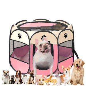 Enclos pour Animaux, Parc pour Chiots,Cage de Chiens Portable, Parc Portable Pliable pour Animaux de Compagnie, Cage pour Chat, pour int&eacute;rieur et ext&eacute;rieur, 114 x 114 x 58cm - Rose (XIE HUA, neuf)