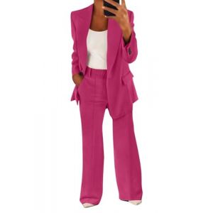 shownicer Tailleur Femme Pantalon 2 Pi&egrave;ces Chic et Elegant Couleur Unie Slim Fit Blazer Veste Taille &eacute;lastique Formel Bureau Travail Pantalon Costume Revers Manteau Ensemble A Rose L (Joeh Carnival, neuf)
