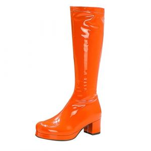 Bottes en cuir verni pour femme au genou, bottes &agrave; talons &eacute;pais &eacute;l&eacute;gantes, couleur rouge brillant audacieux, talon bloc confortable, bottes en pvc imperm&eacute;ables &agrave; la mode pour des looks marquants (Silver Clear Selection, neuf)