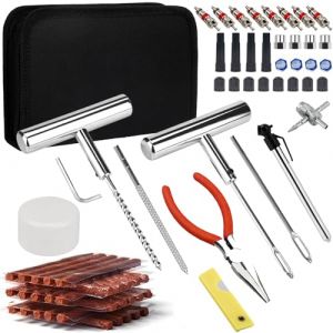 Ghguole Kit Reparation Pneu Voiture,70PCS Kit Meche Pneu Crevaison,Kit Anti-crevaison Voiture Tubeless,Outil R&eacute;paration Pneus pour Voitures/Motos/Camions/VTT/Tracteurs/Camping-Cars/SUV/Camionnettes (Fansticky, neuf)