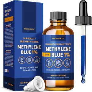Bleu de méthylène 1% qualité pharmaceutique avec pipette 100 ml - sans formaldéhyde, sans alcool, protégé de la lumière, pureté de laboratoire (Woldo Group, neuf)
