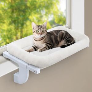 GUUSII HOME Hamac pour Chat Fenetre Panier Suspendu Chats Perchoir Lit Radiateur Etagere Transat Balcon Robuste Pas de Ventouse Facile &agrave; Monter et &agrave; d&eacute;placer Jusqu'&agrave; 18kg (Blanc, L) (GUUSII HOME, neuf)