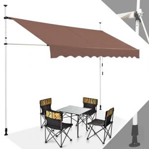 RELAX4LIFE Store Banne Manuel sans Per&ccedil;age, Auvent Balcon R&eacute;tractable avec Manivelle, Tissu Oxford Anti-UV Imperm&eacute;able, Hauteur R&eacute;glable 2-3 M, Store Banne pour Porte Fen&ecirc;tre (Marron,300 X 125 cm) (RELAX4LIFE, neuf)