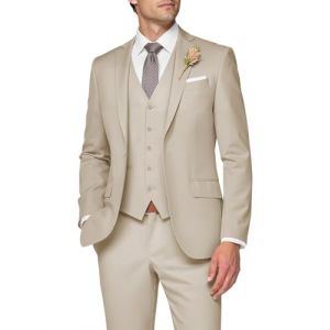 SPTALLFITJSV Costume 3 pi&egrave;ces pour homme, coupe ajust&eacute;e, costume de mariage &eacute;l&eacute;gant &agrave; un bouton, gilet et pantalon, beige, XX-Small (maishuaidamai, neuf)