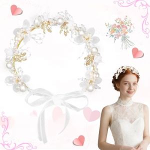 HUANGY Brateuanoii Fleurs de Mariage Cheveux Vigne Mari&eacute;e Perle, Coiffe de Fleur de Perle, Fleur de Mariage Cheveux Vigne Bandeau, pour Filles, Mari&eacute;es, Accessoires pour Cheveux de Filles de Fleurs (Brateuanoii, neuf)