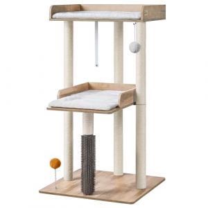 FourFurPets Arbre à Chat Hauteur 111 cm, Tour Arbre à Chat Moderne, Tour à Chat pour Grands Chats d'intérieur Adultes, Arbre à Chat en Bois avec Grande Perche, Condo à Chat pour Chat Adulte, Grège (FourFurPets, neuf)