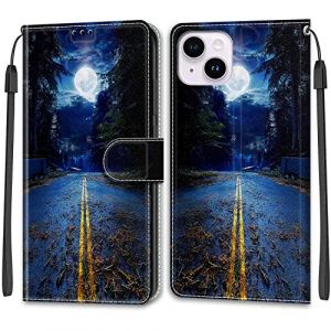 Mo-Beauty Coque iPhone 14 Plus, Housse iPhone 14 Plus (6,7 Pouces), Etui Housse en Cuir Pochette Protection Portefeuille Rabat Clapet Case Porte Carte Magn&eacute;tique &Eacute;tui Antichoc Cover (Lune) (DShine EU Store, neuf)