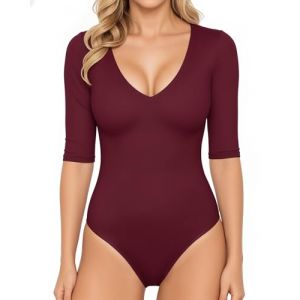 ALGALAROUND Body pour Femme T-shirt Col V Manches Demi-Longues 3/4 Longues Manches Haut Manches Longues Top de Base Body en Coton pour Femme Long Sleeve Bodysuit Shirts pour Femmes 2025 Hiver (ALGALAROUND, neuf)