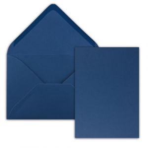 Lot de 25 cartes avec enveloppes - Cartes simples au format A5 (14,8 x 21 cm) - Enveloppes au format C5 (15,4 x 22 cm) - Avec fermeture par collage humide - Bleu foncé (GUSTAV NEUSER GmbH, neuf)