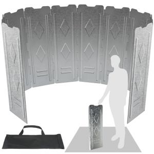 Drado 10 Plaques Pare-Vent Pliable en Alliage Acier inoxydable Portable L&eacute;ger Pare-Vent Air Pare-Brise Pliable pour Rechaud de Camping, Pique-Nique Cuisini&egrave;re &agrave; Gaz, 150cm (Hardware boutique, neuf)