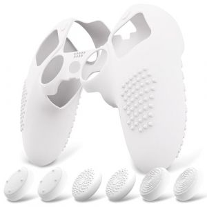 PlayVital Coque Protection pour ps5 Edge Manette,Housse Silicone avec 6 Capuchon Joystick pour ps5 Edge Controller Cover Skin,Anti-Dérapante Accessoire-Blanc,3D Studded Edition (Game Skindecal Store, neuf)