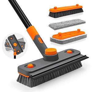 JEHONN Brosse de Nettoyage 4 en 1 avec Long Manche, Brosse &agrave; R&eacute;curer de Douche, Diff&eacute;rentes Brush pour Salle de Bain, Baignoire, Sol, Mur, Plinthe (Gris Orange) (JEHONN-FR, neuf)