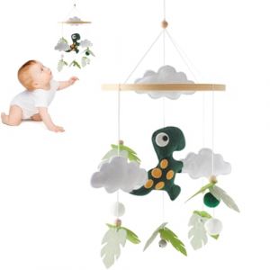 Bébé Mobile Bois Carillons Dinosaure, Mobile Lit Bébé Boule Feutre Nuages Feuille, Bois Berceau Bébé Jouet, Dinosaure Cloche de Lit Garçon Fille Nouveau-né, Décoration de Lit Bébé, Type 4 (iShang Direct, neuf)