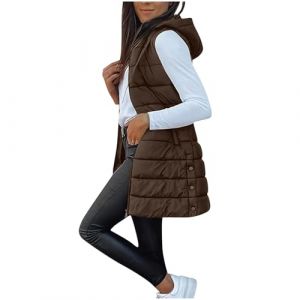 RLEHJN Doudoune Sans Manches Avec Capuche Femme Longue Doudoune Sans Manche Gilet Ultra Chaud L&eacute;g&egrave;re Veste Manteau Parka Blouson Zipp&eacute;e Capuche Gilet Duveteux Femme Hiver Waistcoat Avec Poches (⭐⭐⭐⭐⭐RLEHJN, neuf)