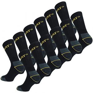 Caterpillar 12 Paires Chaussettes Travail Mi-Mollet - Chaussures de Sécurité - Pointe et Talon Renforcé - Coton Eponge (35-38, Noir) (Naduf, neuf)