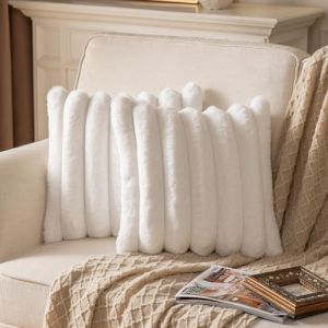 Yaertun Lot de 2 Housse de Coussin Rayures en Fausse Fourrure Taie d'oreiller Confortable Moderne D&eacute;corative Convient pour Famille Salon Chambre canap&eacute; - lit Coussin 40x40 cm Blanc cr&egrave;me (Yaertun, neuf)