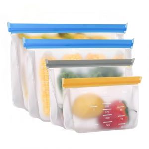 sac congelation reutilisable et Stand Up, Lot de 4 Sac Congelation Zip, sacs en silicone Rangement, sans BPA/Herm&eacute;tique/r&eacute;sistant, pour Ranger L&eacute;gumes/Fruits,Sandwich/L&eacute;Gumes/Viandes (AOOTUERL, neuf)
