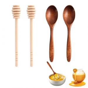 EUYKQNOI Lot de 4 cuillere en bois cuill&egrave;res &agrave; miel,cuillere miel bois,en bois de 14 cm,cuill&egrave;re &agrave; miel en bois,m&eacute;langeur biberon,cuillere en bois miel,distributeur de miel et de sirop,b&acirc;tonnets m&eacute;lan (QSDMY, neuf)