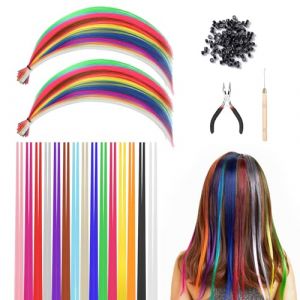 60 Pièces Kit Extension de Cheveux Colorés, 50cm Synthétiques Cheveux pour Enfants, 15 Couleurs Extension de Meches Cheveux Tresse Cheveux Postiche, Crochet avec 100 Perles Pince pour Tresses (Hopesing, neuf)