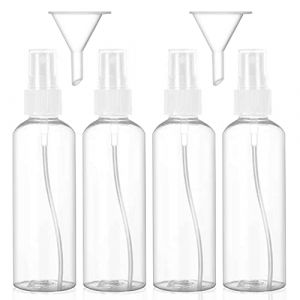 Hanyousheng 4 Pièces Flacon Spray Vide, 100ml Flacon Vaporisateur Fine Brume, Plastique Pulverisateur Voyage, Atomiseur Rechargeable Transparent Flacon, pour Lotion,Shampoing etc, avec 2 x Entonnoir (Zhengqf-EU, neuf)