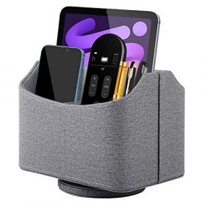 Organiseur de bureau pivotant &agrave; 360&deg; pour t&eacute;l&eacute;commande, rangement pour t&eacute;l&eacute;commande TV, en cuir PU, avec 5 compartiments, organisateur multifonction pour table de nuit, bureau, porte-stylos, gris (XNONE, neuf)