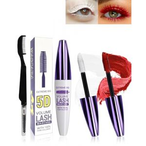 5D Silk Fiber Blanc Rouge Mascara Volume et Longueur with brosse a cils, Waterproof et Longue Tenue avec une Définition Précise, Fast Dry False Lash Effect, Créer un Maquillage des Yeux Charmant-03+07 (GZST-EU, neuf)