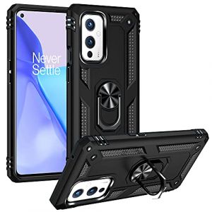 BestST Coque pour OnePlus 9 5G + HD Verre trempé, étui Protection TPU/PC Souple Durable avec Support de 360° Rotation Anneau Antichoc Armor Box Coque, Noir (BestST, neuf)