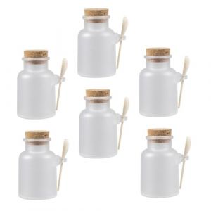 LIGIGWASH 6 ensembles Set de Pots Rechargeables avec Bouchon Li&egrave;ge et Cuill&egrave;re Bois Bocaux Herm&eacute;tiques pour Poudre Sels de Bain Soins Du Visage Capacit&eacute; Pratique (Moonflames, neuf)
