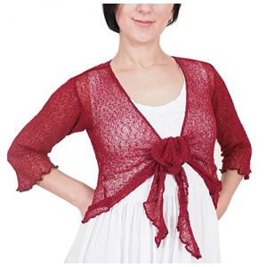 Mimosa Mesdames Femme Boléro au Crochet Briller en Dentelle Plaine Etendue Résille Cardigan Haussement D'épaules (Taille Unique, Wine) (Evoque, neuf)