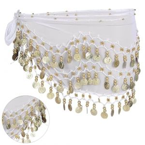 Butyeak Ceinture Danse Orientale Femme, Fille Foulard Danse du Ventre, Ceinture Danse Orientale, Foulard Danse du Ventre, Écharpes de Hanche de Danse du Ventre, Echarpe de Danse Orientale, Blanc (JUNNING STORE, neuf)