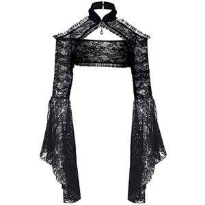 keland Gothic Cardigan Cache Epaule en Dentelle Bol&eacute;ro &agrave; Manche Longue et &eacute;vas&eacute;es Y2K Crop Top pour Femme Sorci&egrave;re Cosplay (Noir-2, Moyen) (TOOKY, neuf)