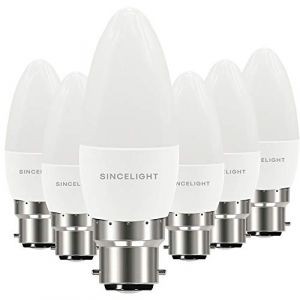 SINCELIGHT Ampoule LED en forme de bougie B35 et culot B22, IRC (RA≈85), Diffuseur laiteux, 5W, Blanc Chaud (2700K), 500lm, Lot de 6 (SINCELIGHT, neuf)