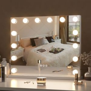 Royhom Miroir Coiffeuse 50 x 40 cm, Miroir Maquillage Hollywood avec 15 LED et 3 Modes de Lumi&egrave;re, Miroir Mural & Miroir de Table (Royhom Europe, neuf)