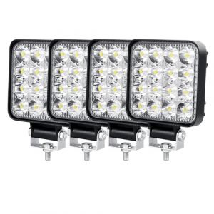 PICAA 4pcs Carré Phare de Travail Led 3.3 pouces 48W, 12v 24v 6000K Blanc Projecteur LED Voiture Feux de Travail Lampe de Travail pour Camion Tracteur 4x4 ATV SUV Moto (Yuanpin-EU, neuf)