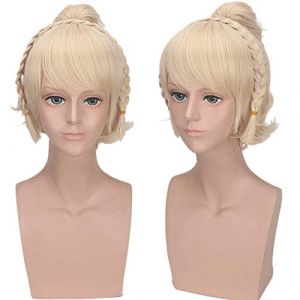 LINLINCD Anime Cosplay Perruque Kingsglaive Final Fantasy XV FF15 Lunafreya Nox Fleuret Luna Courte Blonde Cosplay avec queue de cheval (qiu lai shan mao hang, neuf)
