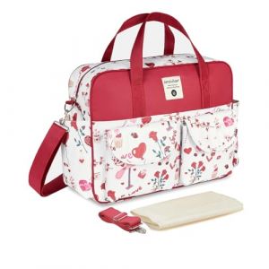 SONARIN Sac à Langer Multifonctionnel Grande Capacité, Imperméable avec Bandoulière et Matelas à Langer - Sac de Maternité et Voyage (Rouge-Rose) (SONARIN FR, neuf)