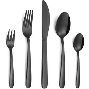Bestdin set de couverts 6 personnes, 30 pièces set de couverts en acier inoxydable avec couteau fourchette cuillère, couverts noirs pour maison/restaurant, lavables au lave-vaisselle (BESTDIN, neuf)