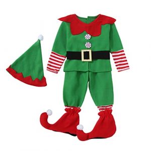 D&eacute;guisement Lutin Fille Gar&ccedil;on Robe Costume Elfe de No&euml;l pour Enfants Filles Ensemble Costumes d'elfe de No&euml;l D&eacute;Guisement Lutin Vert Enfant Avec Chapeau, Jupe, Ceinture, Chaussettes/ Chaussures (WHxiancong, neuf)